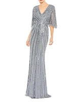 Sequin Flutter-Sleeve Gown