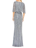 Sequin Flutter-Sleeve Gown