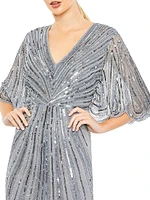 Sequin Flutter-Sleeve Gown