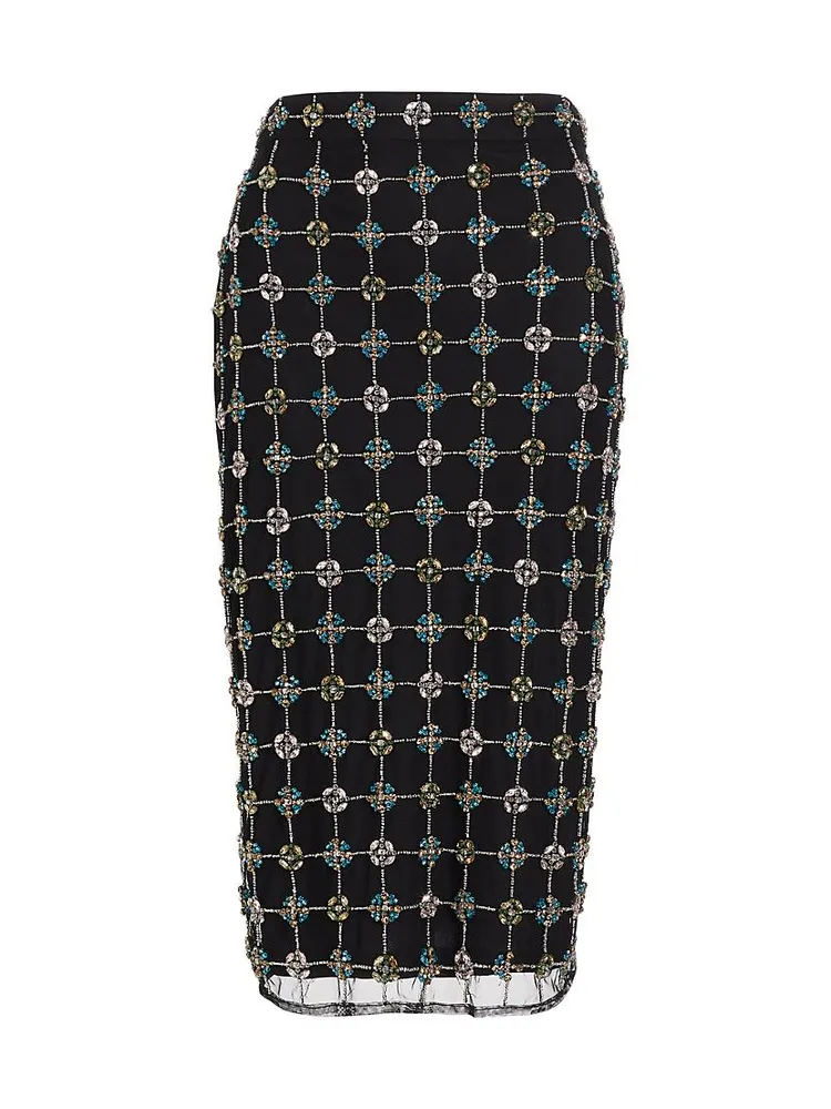 Embellished Geometric Midi-Skirt