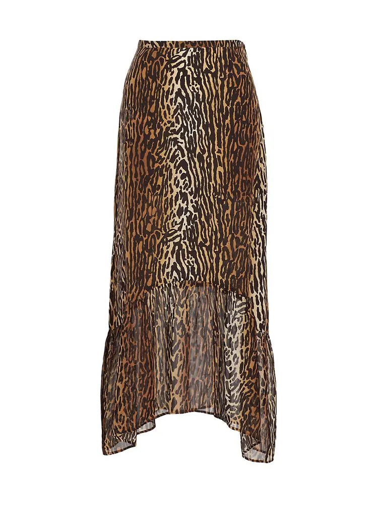 Leandra Leopard Silk Midi-Skirt