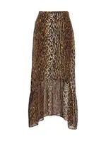 Leandra Leopard Silk Midi-Skirt