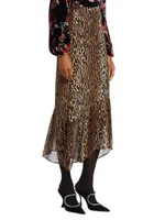 Leandra Leopard Silk Midi-Skirt