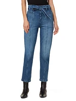 Utility Belted High-Rise Stretch Straight-Leg Ankle Jeans