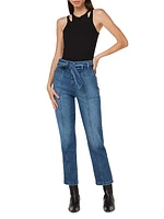 Utility Belted High-Rise Stretch Straight-Leg Ankle Jeans