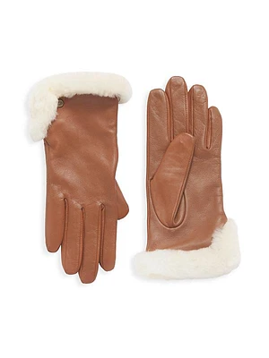 Shearling-Trimmed Leather Gloves