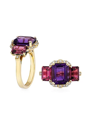 Gossip 18K Gold, Diamond, Amethyst & Garnet Cocktail Ring