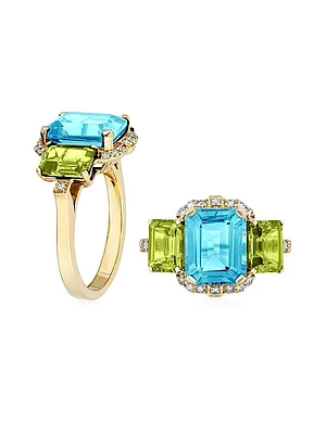 Gossip 18K Gold, Diamond, Peridot & Blue Topaz Cocktail Ring