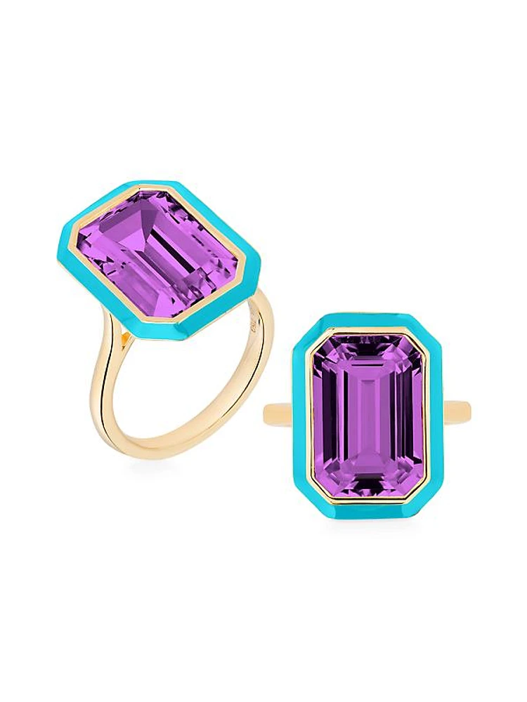 Queen 18K Yellow Gold, Amethyst, & Enamel Ring