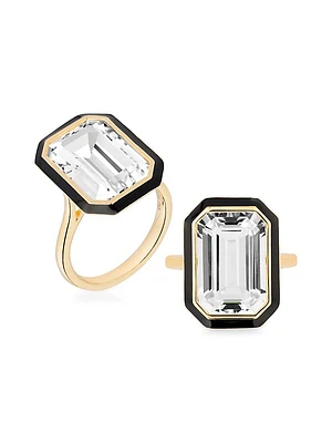 Queen 18K Yellow Gold, Rock Crystal, & Enamel Ring