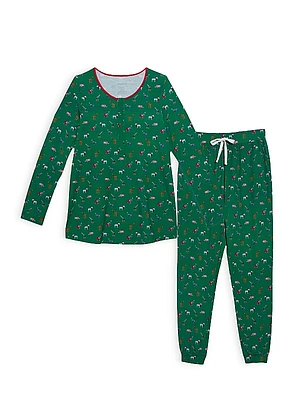 Little Kid's & Kid's 2-Piece Jungle Bells Nursing Pajama Set