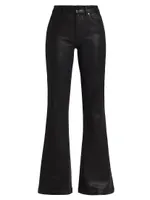 Genevieve High-Rise Coated Stretch Flare Jeans