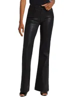 Genevieve High-Rise Coated Stretch Flare Jeans