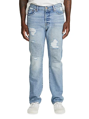 Distressed Straight-Leg Jeans