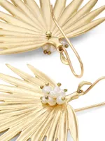Tropical 14K Yellow Gold & Natural Freshwater Pearl Large Palm Fan Drop Earrings
