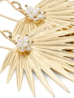 Tropical 14K Yellow Gold & Natural Freshwater Pearl Large Palm Fan Drop Earrings