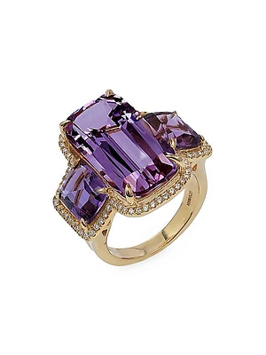 Gossip 18K Yellow Gold, Amethyst & 0.33 TCW Diamond Ring