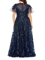 Plus Fabulouss Flutter-Sleeve Embellished Gown