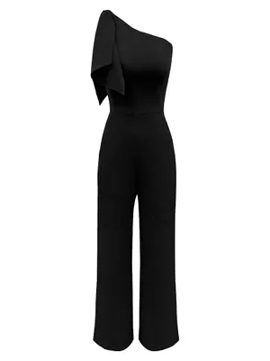 Tiffany Asymmetric Stretch Crepe Wide-Leg Jumpsuit