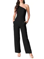 Tiffany Asymmetric Stretch Crepe Wide-Leg Jumpsuit