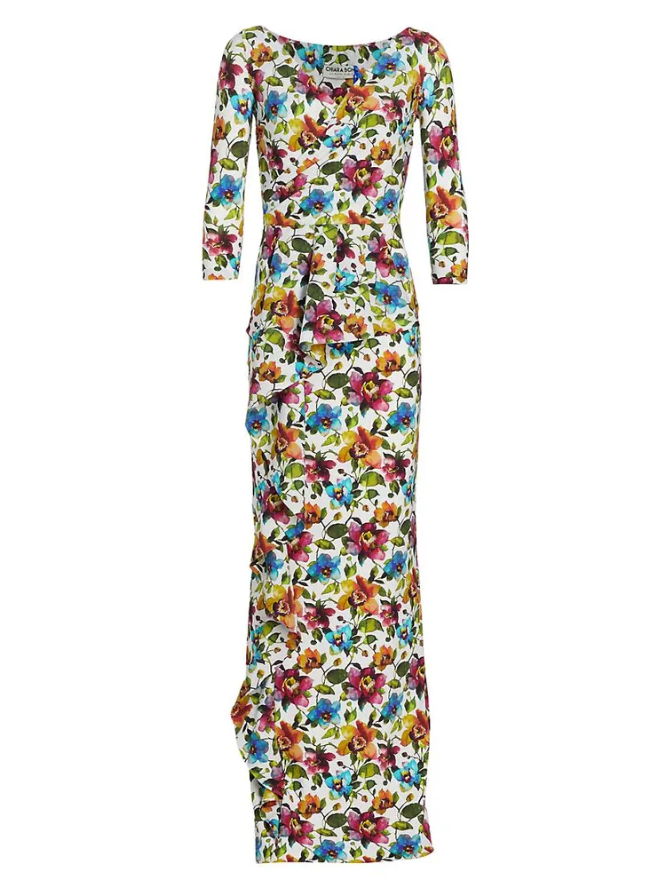 EXCLUSIVE Long-Sleeve Floral Gown