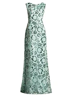 Boat Neck Floral Lace Sequin Gown