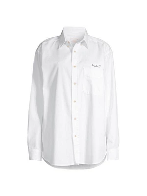 Oversized Bride Embroidered Button-Up Shirt