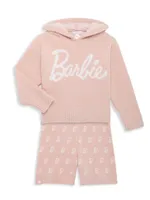 Little Girl's & Barefoot Dreams x Barbie Limited Edition Logo-Knit Biker Shorts