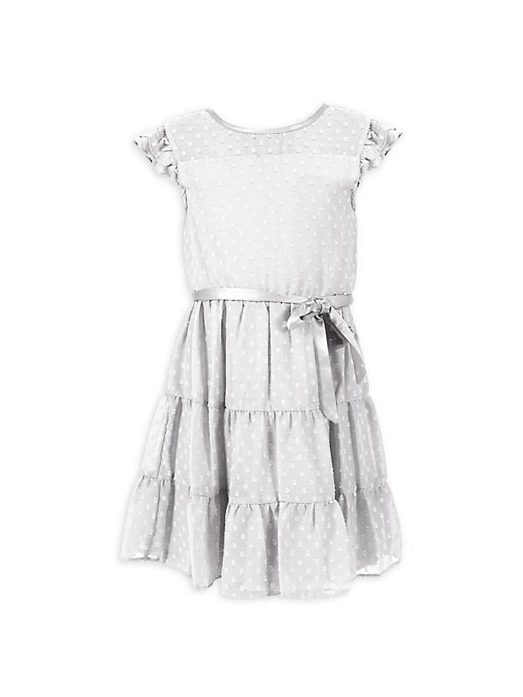 Girl's Chiffon Polka-Dot Dress