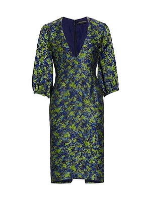 The Blue's Jacquard Puff-Sleeve Dress