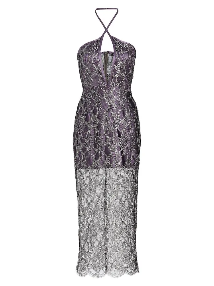 Halter Metallic Lace Dress