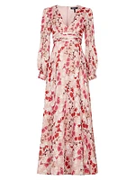 Floral Long-Sleeve Evening Dress