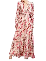 Floral Long-Sleeve Evening Dress