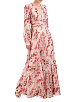 Floral Long-Sleeve Evening Dress