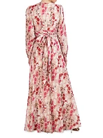 Floral Long-Sleeve Evening Dress