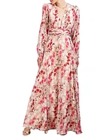 Floral Long-Sleeve Evening Dress