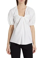 Twist-Front Puff-Sleeve Top