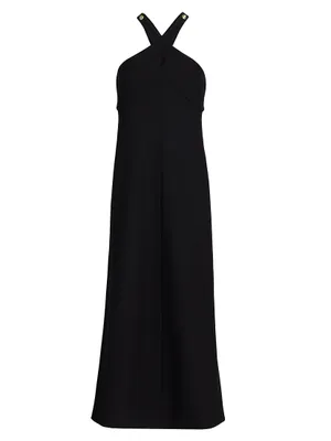 Buttoned Halterneck Midi-Dress