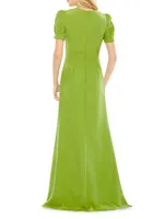 Ieena Puff-Sleeve Cut-Out Gown