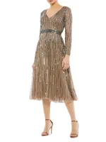 Sequin Long-Sleeve Cocktail Dress