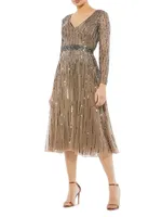 Sequin Long-Sleeve Cocktail Dress