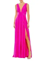 Ieena Satin V-Neck Gown