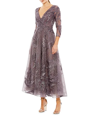 Embellished Faux-Wrap Dress