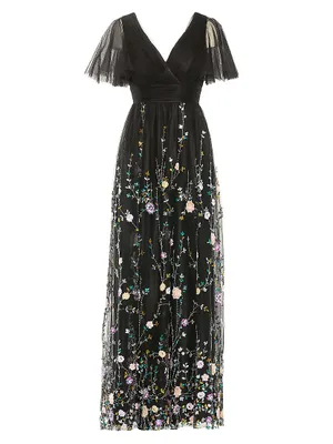 Embellished Illusion V-Neck Gown