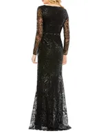 Sequin Embellished Floor-Length Gown