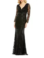 Sequin Embellished Floor-Length Gown