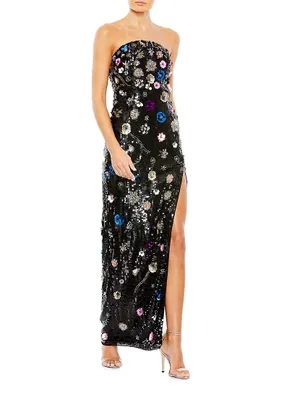 Floral Sequin Column Gown