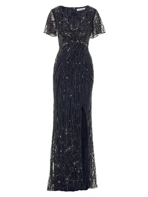 Embellished V-Neck Floor-Length Gown