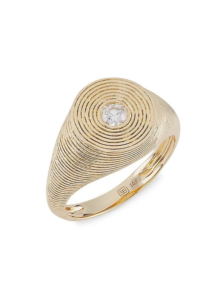 Fluted Signet 14K Gold & Diamond Ring