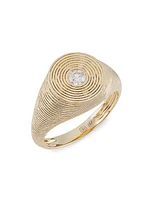 Fluted Signet 14K Gold & Diamond Ring